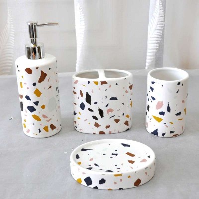 JIA SHUN 4pieces home hotel bathroom products round white glazed ceramic colorful irregular figures decal bathroom accessory set