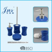 Ceramic toilet brush holder blue bathroom accessories set