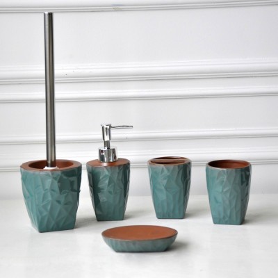 JIA SHUN Hotel 5 Pieces green glaze terracotta material gift items ceramic bathroom accessories set